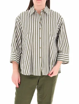 Camicia a righe VERDE MILITARE 23 - PERSONA by MARINA RINALDI - FashionsVida