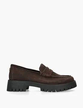 Suede Chunky Block Heel Loafers Brown female - Steve madden - FashionsVida
