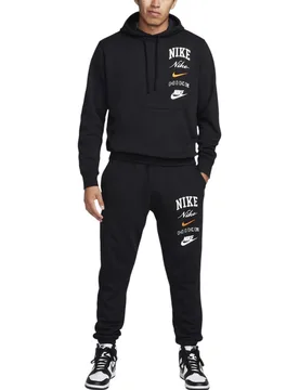 Club Mens Tracksuit Pullover Long Sleeve Fleece Embroidered Set - Black Cotton - Size Large - Nike - FashionsVida