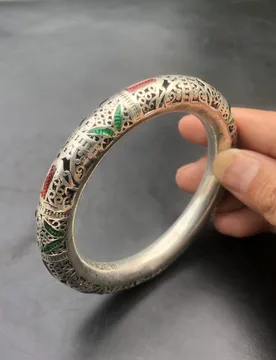 Vintage Chinese Cloisonne Bangle, Antique Silver‑Tone Hollow Filigree Bracelet With Colorful Enamel, Traditional Ethnic Retro Wo - Aliexpress - FashionsVida