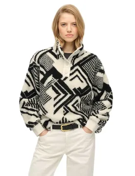 Felpa Super Soft Printed Henley Ricondizionato Mono Aztec Off White L - Superdry - FashionsVida