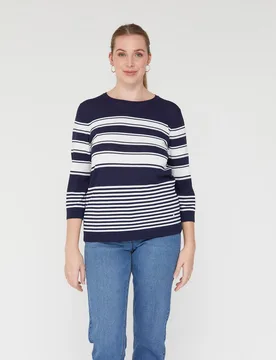 Jersey de mujer rayas hilo metalizado manga tres cuartos - October - FashionsVida