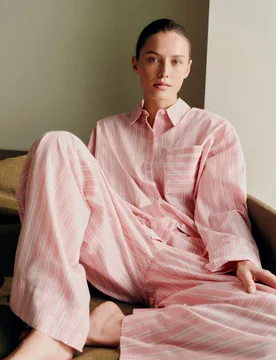 Pure Cotton Striped Pyjama Shirt Pink Mix female - M&S - FashionsVida