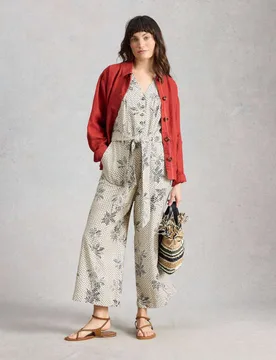Linen Rich Floral Belted Sleeveless Jumpsuit White Mix female - White stuff - FashionsVida