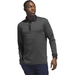 Polo Heathered, langarm, schwarz/grau s