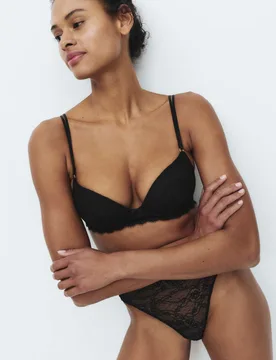 Ida Lace Non Wired Push-Up Plunge Bra A-E Black female - M&S - FashionsVida