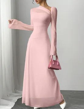 Vestido elegante para mujer de manga larga, cuello asimétrico y largo hasta el tobillo XS - Shein - FashionsVida