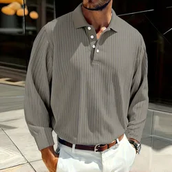 New Men's Polo Shirt, Vintage Striped, Stretch Long-Sleeve, Casual Sporty Style, Fashionable Outdoor Men's Top, Sizes S-3XL