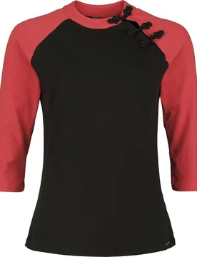 Rockabilly Langarmshirt - Asia Dreams Oriental 3/4 Longsleeve - S bis XXL - für Damen - Größe L - schwarz/rot - Frauen - female - Pussy Deluxe - FashionsVida