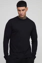 Herren Langärmeliges T-Shirt mit Rundhalsausschnitt in Regular Fit für große Männer Black Größe Large