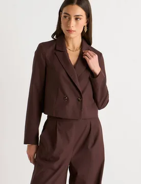 Women's Brown Double Breasted Linen Jacket Size: 14 - Brown - Size: 14 - Gini London - FashionsVida