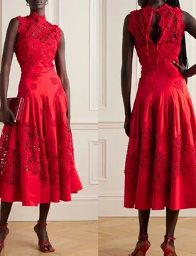 Customized Evening Jersey Pattern Sequined Ruched Birthday A-line High Collar Bespoke Occasion Gown Midi Dresses - Aliexpress - FashionsVida
