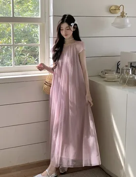 A new gentle and elegant pink tulle long dress with vacation style - Aliexpress - FashionsVida