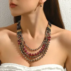 Vintage Amethyst Beaded Jewelry Set - Dainty Necklace & Earrings for Women Elegant Sparkling Fashion Accessories M787