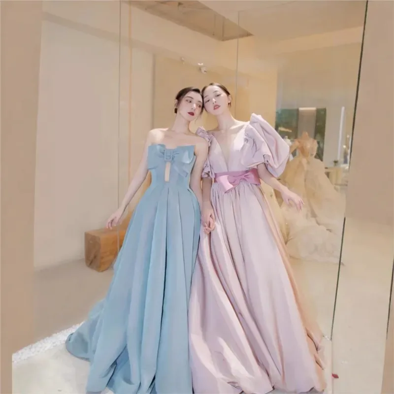 Pink puffed-sleeve toasting banquet performance dress - Aliexpress - FashionsVida