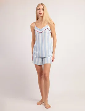Pijama corto de mujer de tela viscosa de raya tejida - Admas - FashionsVida