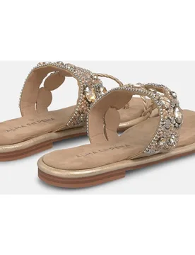 Sandalias de dedo de mujer con tira ancha decorada con pedrería y puntera redonda - Alma en Pena - FashionsVida