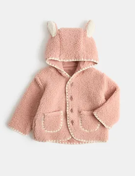 Borg Jacket with Ears (0-12 Mths) Rose Pink unisex - M&S - FashionsVida