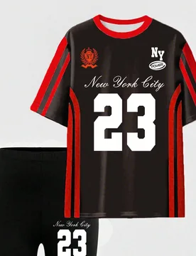 Conjunto informal de mujer con camiseta estampada con el número 23 y eslogan, y shorts de ciclismo. Conjunto de 2 piezas de estilo Y2K de Jersey para - Shein - FashionsVida