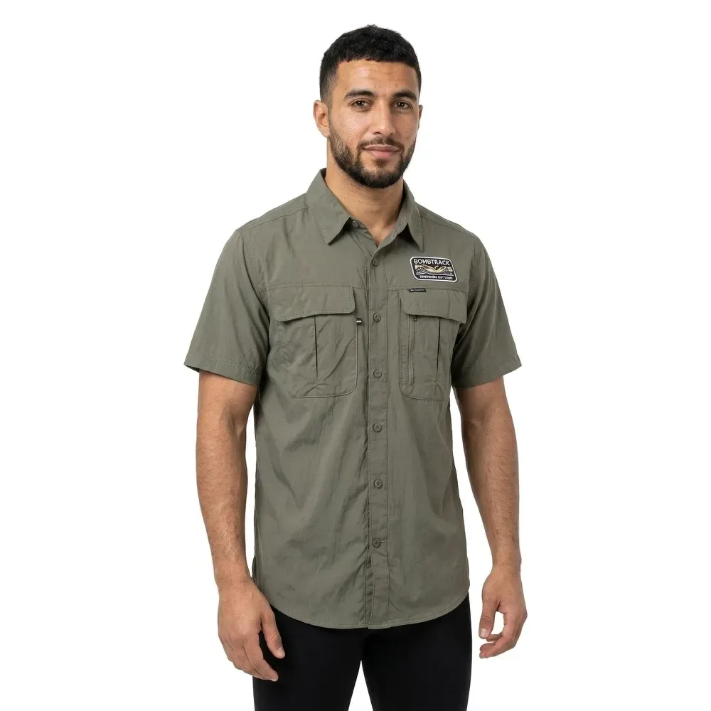 Camicia A Maniche Corte Wanderlust Stone Green - Bombtrack - FashionsVida