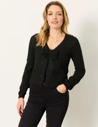 V-Neck Bow Detail Jumper with Wool Black female