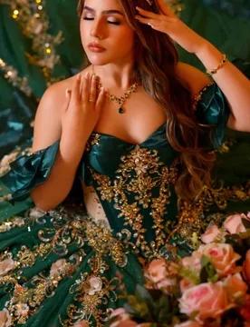 Shiny dark green Quinceanera Dress crystal glitter Decal 3D flower layering Long tail Bow Vestidos De 15 Quinceanera ﻿Customize - Aliexpress - FashionsVida
