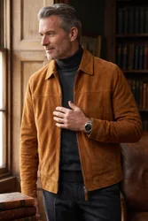 Mens Tan Goat Suede Harrington Biker Jacket - Ridge - Size 5xl