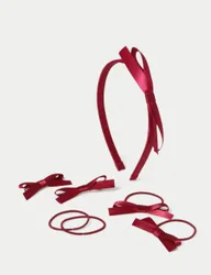 Back To School Burgundy Satin Bow Set Burgundy Female
