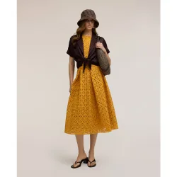 Falda plisada de encaje macramé longitud midi