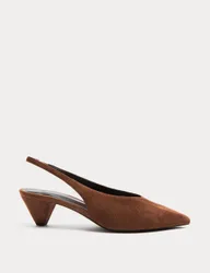 Suede Cone Heel Pointed Slingback Court Shoes Dark Tan female