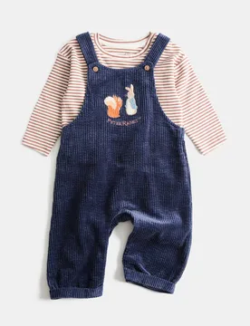Cotton Rich Peter Rabbit™ Dungaree Outfit (0-3 Yrs) Navy male - M&S - FashionsVida