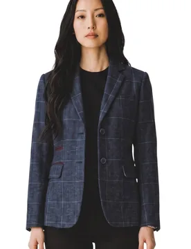 Women's Wool Blend Tweed Tailored Fit Blazer - TPW-32 in Navy Size: 16 - Navy - Size: 16 - Infinity Leather - FashionsVida