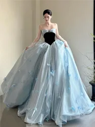 High-end blue host art examination banquet dress