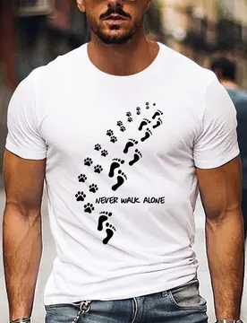 Outdoor Adventures] Never Walk Alone" - with Paw Print Design-100% cotton casual short sleeve O-neck men's printed T-shirt - Aliexpress - FashionsVida