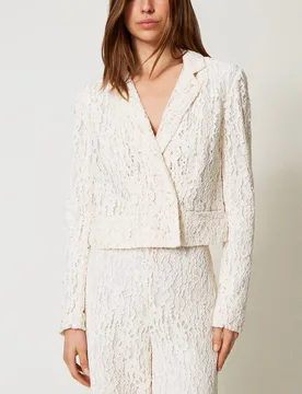 Chaqueta blazer boxy de mujer de encaje floral - Twinset - FashionsVida
