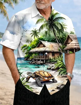 Tropical Scenery Pattern Men's Hawaiian Shirt Stretch Easy Care Camp Shirt Big Tall - Aliexpress - FashionsVida