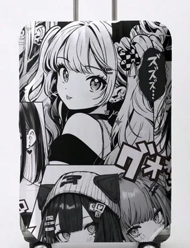 Funda para equipaje con estilo de manga en blanco y negro de una chica anime, adecuada para equipaje de 18 a 32 pulgadas, guante para asa de equipaje, - Shein - FashionsVida