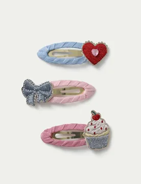 Heart Bow and Cupcake Motif Clips Multi Female - M&S - FashionsVida