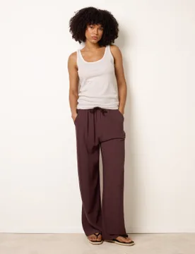 Linen-Blend Drawstring Trousers - S / CHOCOLATE - female - Blue Vanilla - FashionsVida