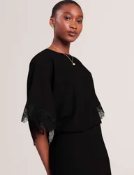 Lace Detail Batwing Top Black female