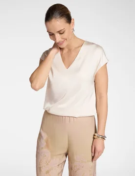 Blusa de mujer de satén con cuello de pico - Elena Miró - FashionsVida