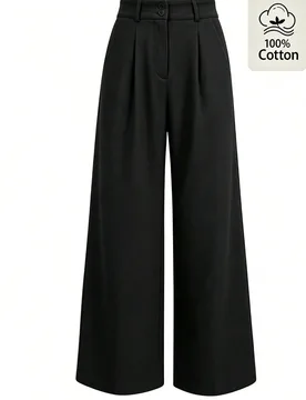 Pantalones de traje de algodón puro, estilo minimalista elegante, color beige albaricoque, cintura alta y pierna ancha XL - Shein - FashionsVida