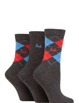 Women's 3 Pair Patterned Cotton and Recycled Polyester Socks Argyle Charcoal Red / Blue UK 4-8 - Grey - Size: Small - Pringle - FashionsVida