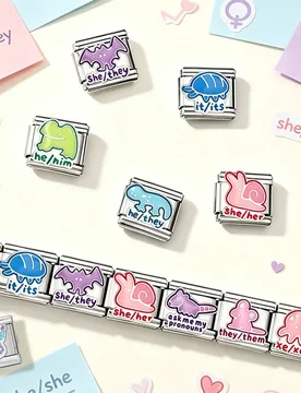Mm Stainless Steel Italian Charm Links Cute Cartoon Animal Gender Pronoun She/Her He/Him They/Them Charms DIY Bracelet Jewelry - Aliexpress - FashionsVida
