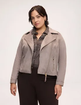 Chaqueta de mujer biker en tejido soft touch cierre frontal asimétrico con cremallera - Fiorella Rubino - FashionsVida