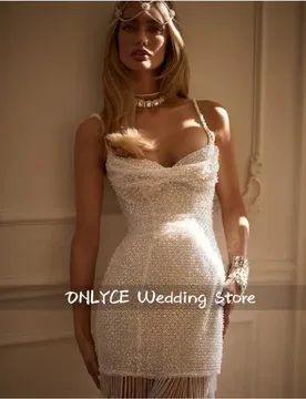 Customized White Shiny Fringe Spaghetti Straps Prom Dress Sheath Mini vestidos de noiva Luxury After Party Dresses 2025 - Aliexpress - FashionsVida