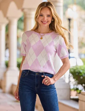 Argyle Knitted Top Light Pink Mix female - Sosandar - FashionsVida