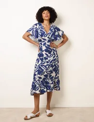 Printed V Neck Dress - XL / DENIM - female