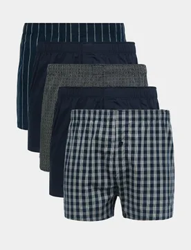 Pack Pure Cotton Assorted Woven Boxers Dark Navy male - M&S - FashionsVida