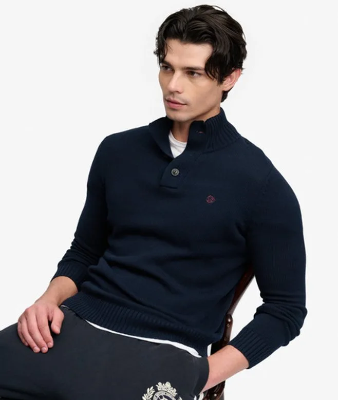 Superdry Herren Pullover Henley mit Schmaler Passform Navy - Größe: L - 94.99 - FashionsVida